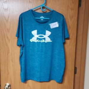 Under Armour Teal T-Shirt with White Logo womens 1X number 5209